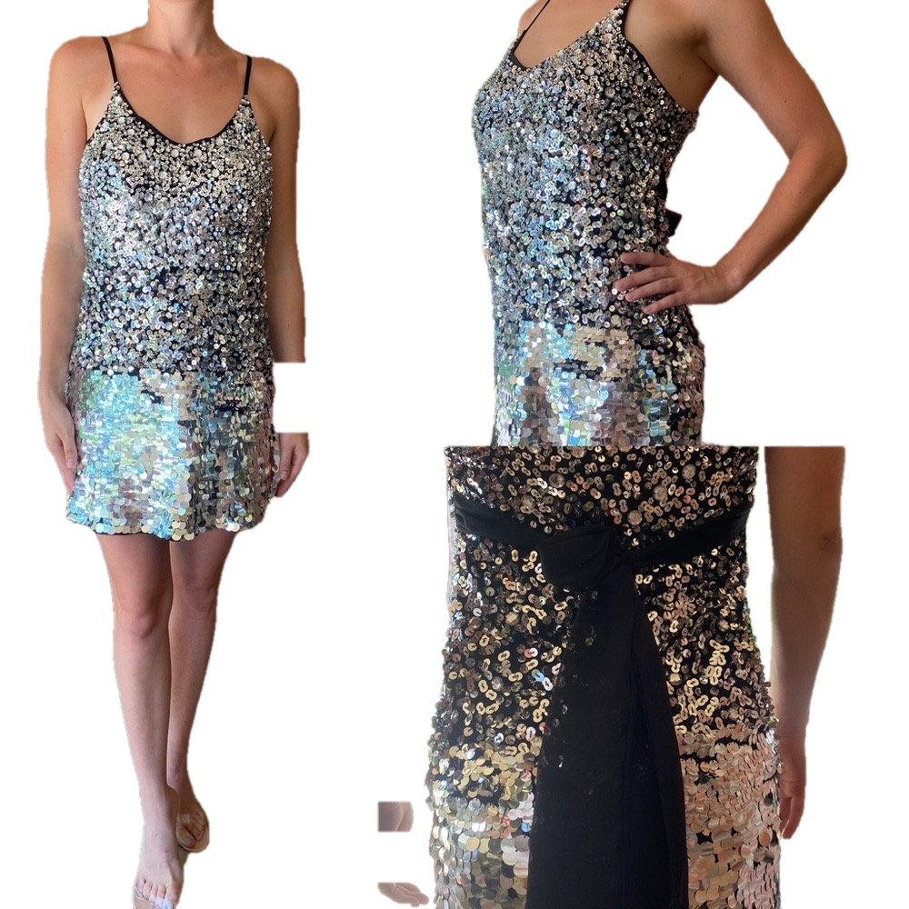 Silver Sequin dress w/ back tie Sequin dress by Shulami size L